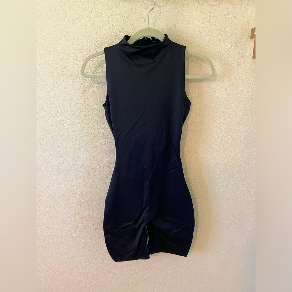 Skims All-In-One Shine Mock Neck Mid Thigh Romper Black